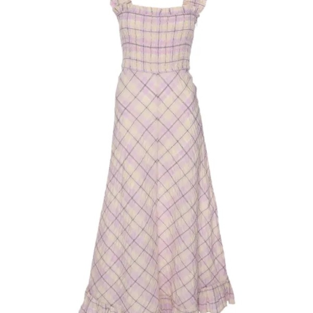 GANNI Gingham Maxi Dress with Ruffle Straps